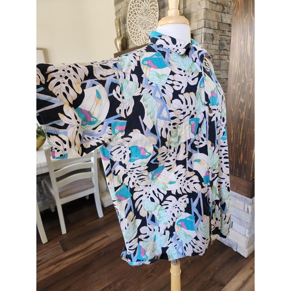Vintage Big Kanaka By Corzini Bird Floral Hawaiian Camp Shirt Mens 2XL Made USA - Picture 3 of 8